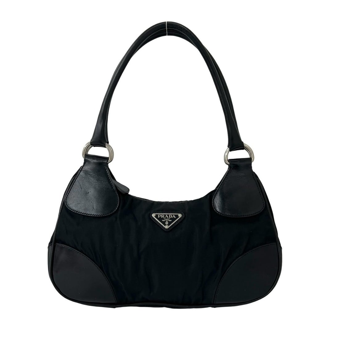 PRADA Prada Triangle Logo Hardware Tessuto Pocono Nylon Leather Semi Shoulder Bag Handbag Black: --- Catalog ---Category: SizeSize (HxWxD): 16.5cm x 30cm x 10cm / 6.49'' x 11.81'' x 3.93''Category: DesignType: Handbag, Shoulder bagColor: BlackGender: WomenMaterial: Nylon , Leather Category: Gener