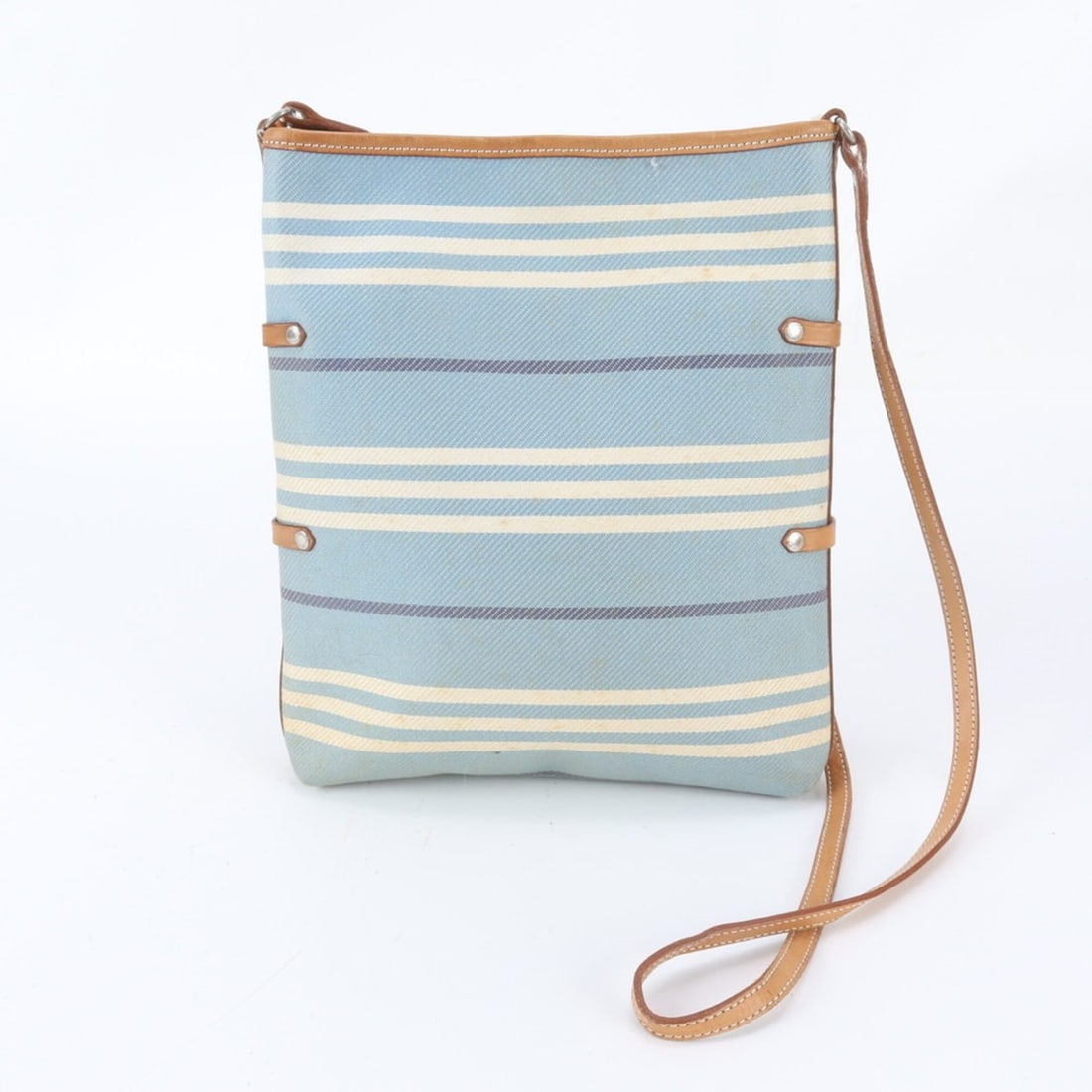 Burberry striped leather and canvas shoulder bag, handbag, tote bag for women.: --- Catalog ---Category: SizeSize (HxWxD): 31cm x 23cm x 1cm / 12.2'' x 9.05'' x 0.39''Category: DesignType: Handbag, Shoulder bag, Tote bagColor: Brown, Light blue, WhiteGender: WomenMaterial: Leathe
