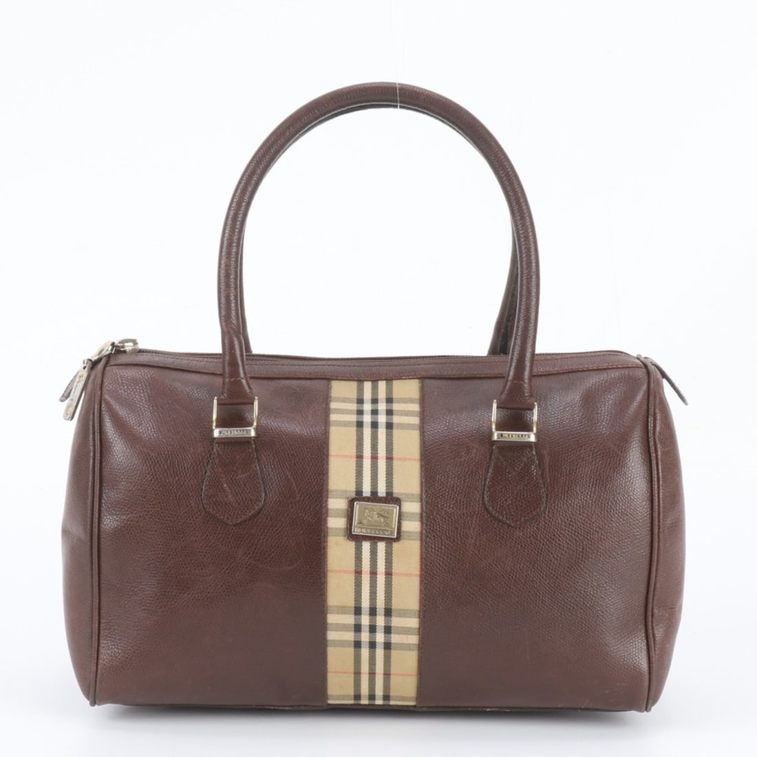 Burberry Nova Check Mini Boston Bag Leather Handbag Tote Brown Women's: --- Catalog ---Category: SizeSize (HxWxD): 20cm x 30cm x 13cm / 7.87'' x 11.81'' x 5.11''Category: DesignType: Boston bag, Handbag, Tote bagColor: BrownGender: WomenMaterial: Leather Category: General