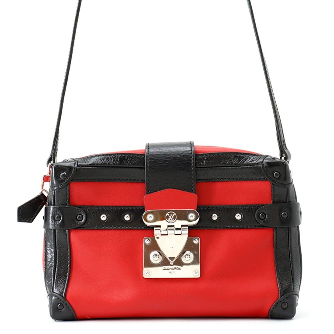 Louis Vuitton shoulder bag, leather, Petite Malle Souple Soft, LOUIS VUITTON, handbag, VUITTON: --- Catalog ---Category: SizeSize (HxWxD): 13cm x 20cm x 7cm / 5.11'' x 7.87'' x 2.75''Category: DesignType: Shoulder bagColor: Noir, Red colorGender: WomenMaterial: Leather Category: GeneralBrand: Lo