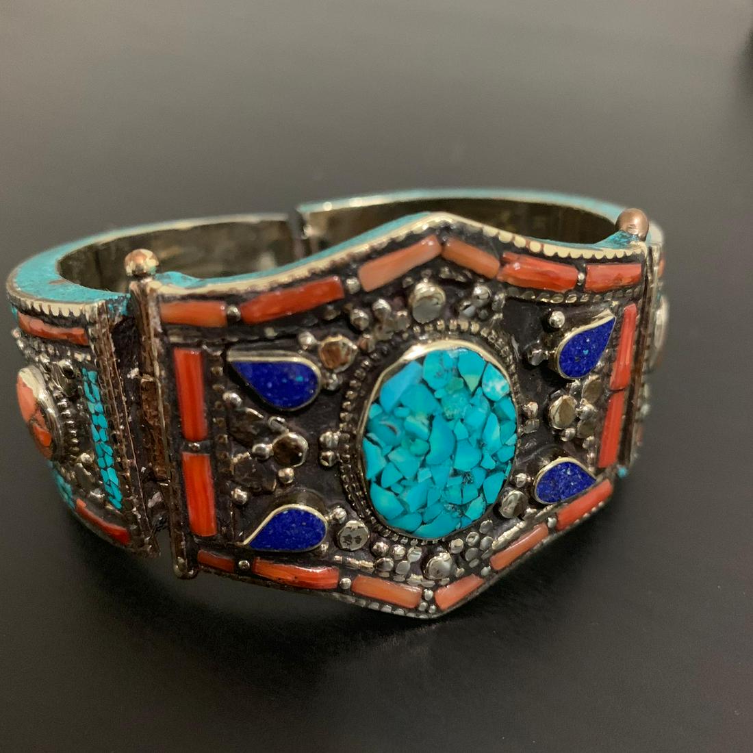 Tibetan Natural Turquoise Antique Handmade Bangle (1 of 1)