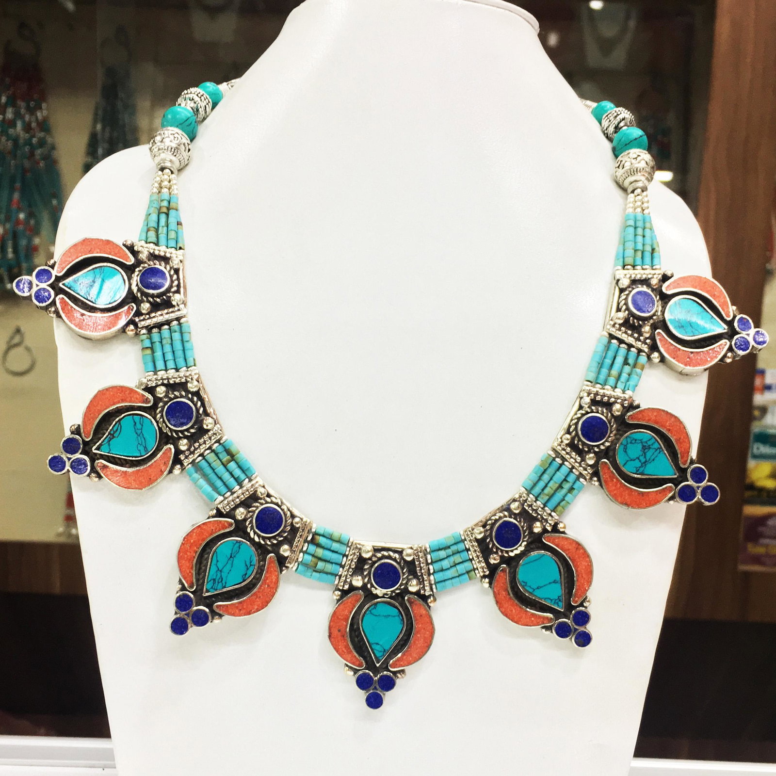Ethnic Turquoise & Coral Choker Handmade Necklace: Our new Tibetan necklace is handmade in Kathmandu, Nepal.