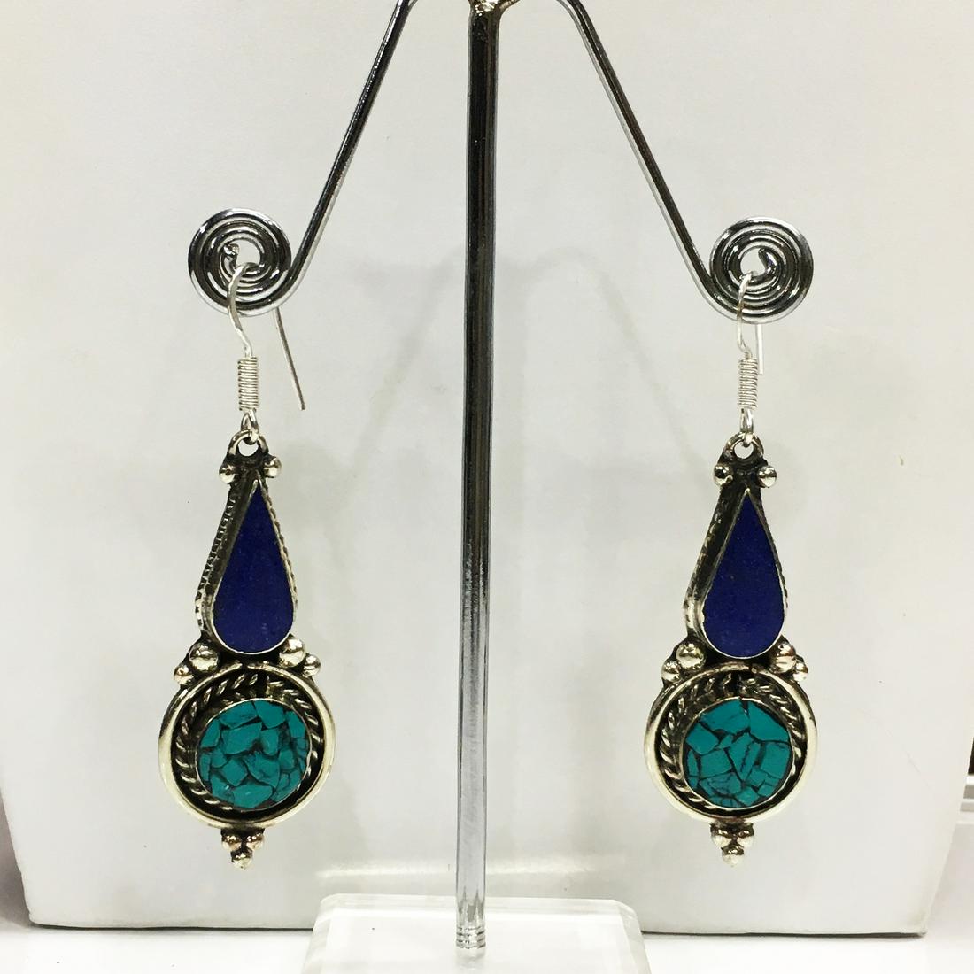 Tibetan Handmade Turquoise & Lapis Nepali Earring (1 of 1)