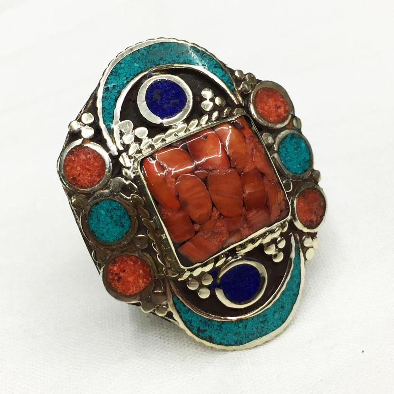 Tibetan Coral Hand Carved Antique Ring - Free size (1 of 2)
