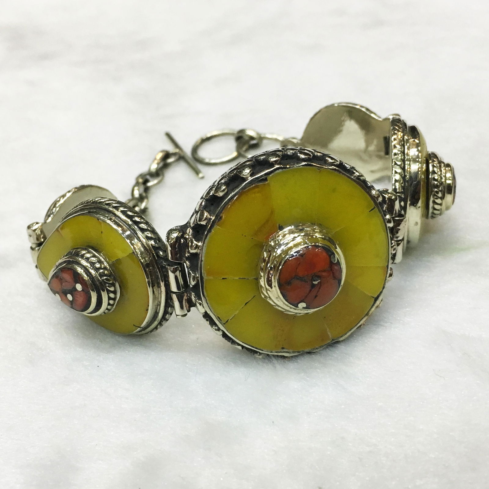 Tibetan Handmade Amber & Coral Beautiful Bracelet (1 of 2)