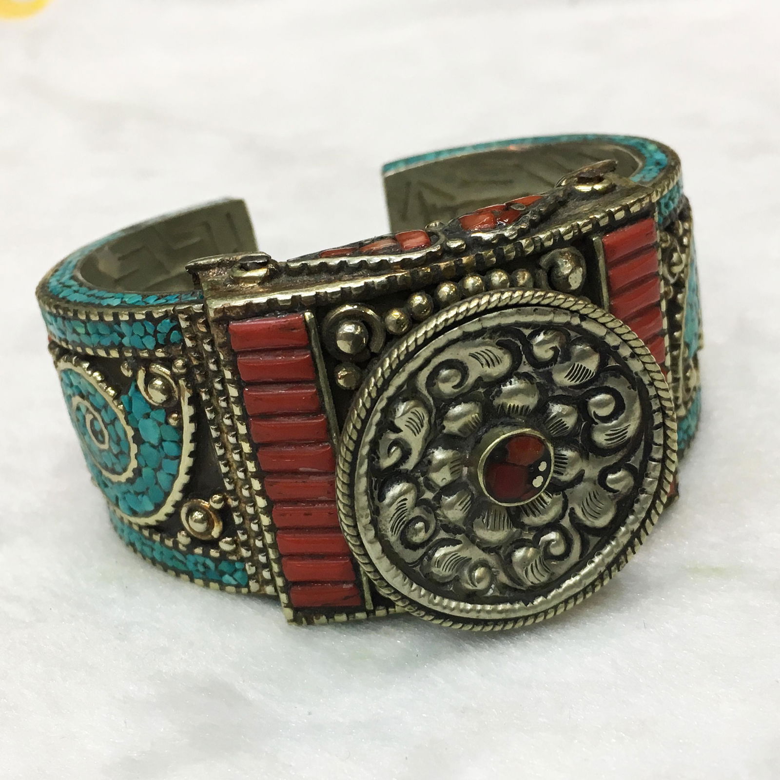 Tibtan hand carved Natural Turquoise Bangle (1 of 3)