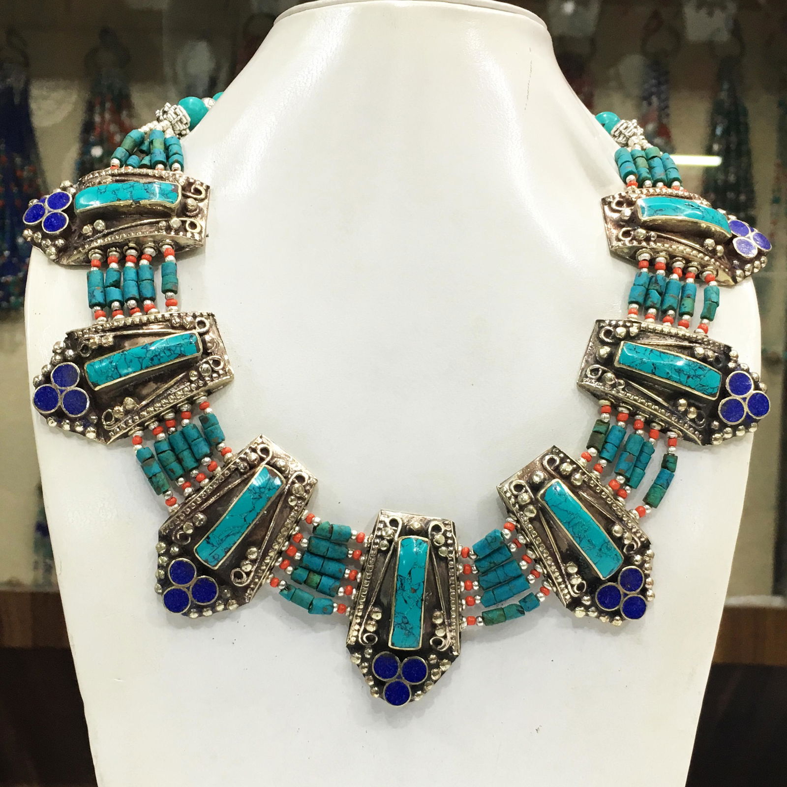 Tibetan Turquoise & Lapis Ethnic Chokar Necklace (1 of 1)