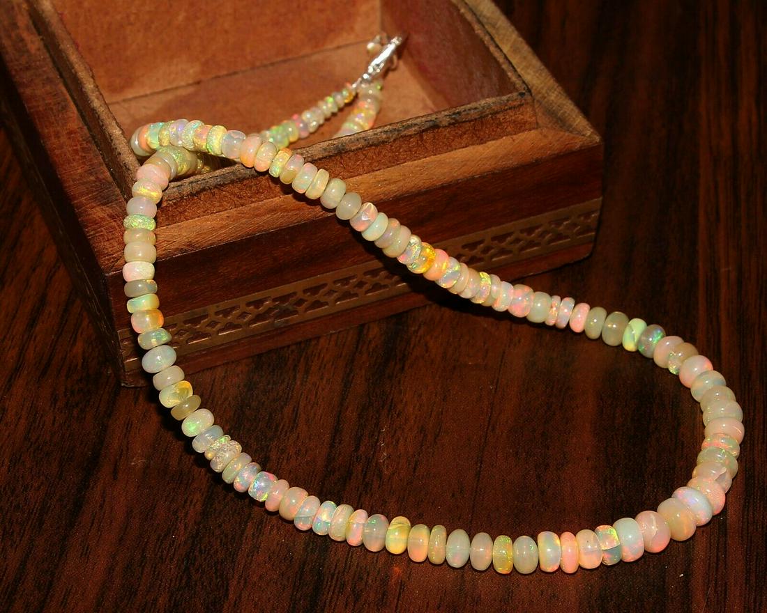 Natural Ethiopian Welo Fire Opal Necklace 7-3 MM Size (1 of 3)