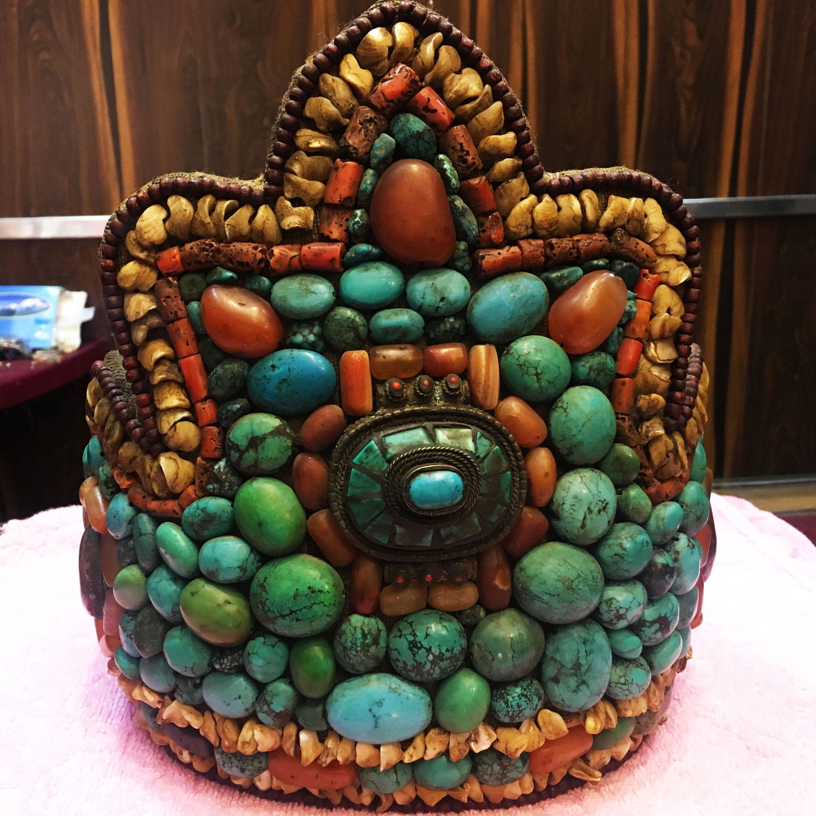 1950's Tibetan Antique Turquoise & Coral Ceremonial hat (1 of 4)