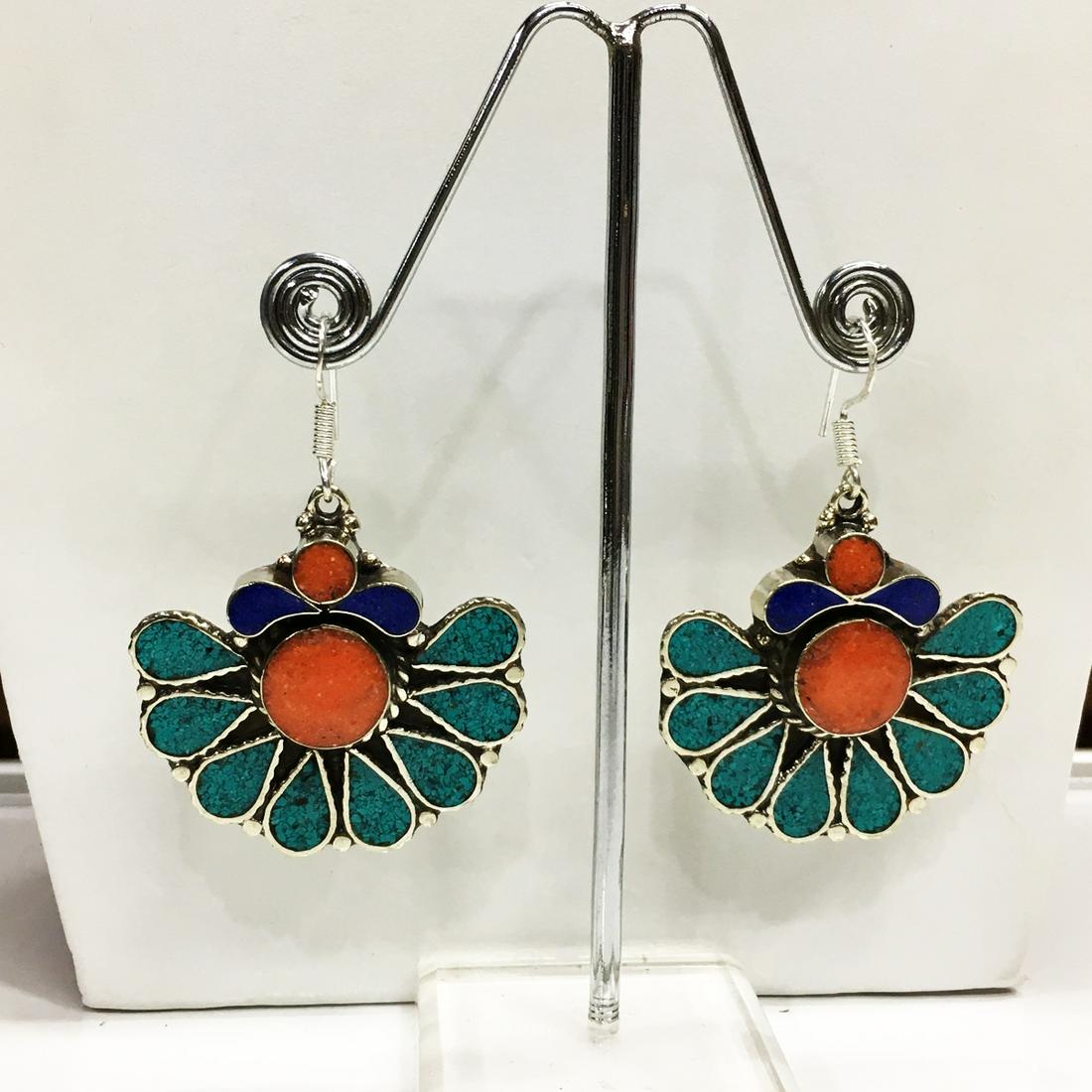 Tibetan Turquoise & Coral Handmade Chokar Earrings: Tibetan Handmade Ethnic EarringsMain Stone: LapisMetal: Tibetan SilverMaterial: StoneBrand: HandmadeStyle: BohemianEthnic Origin: TibetanCountry/Region of Manufacture: Nepal