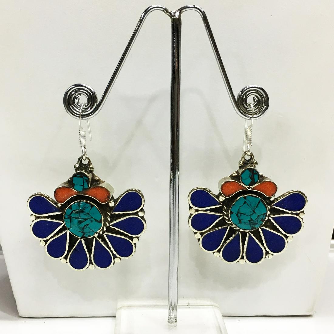 Tibetan Turquoise & Lapis Handmade Chokar Earrings: Tibetan Handmade Ethnic EarringsMain Stone: LapisMetal: Tibetan SilverMaterial: StoneBrand: HandmadeStyle: BohemianEthnic Origin: TibetanCountry/Region of Manufacture: Nepal