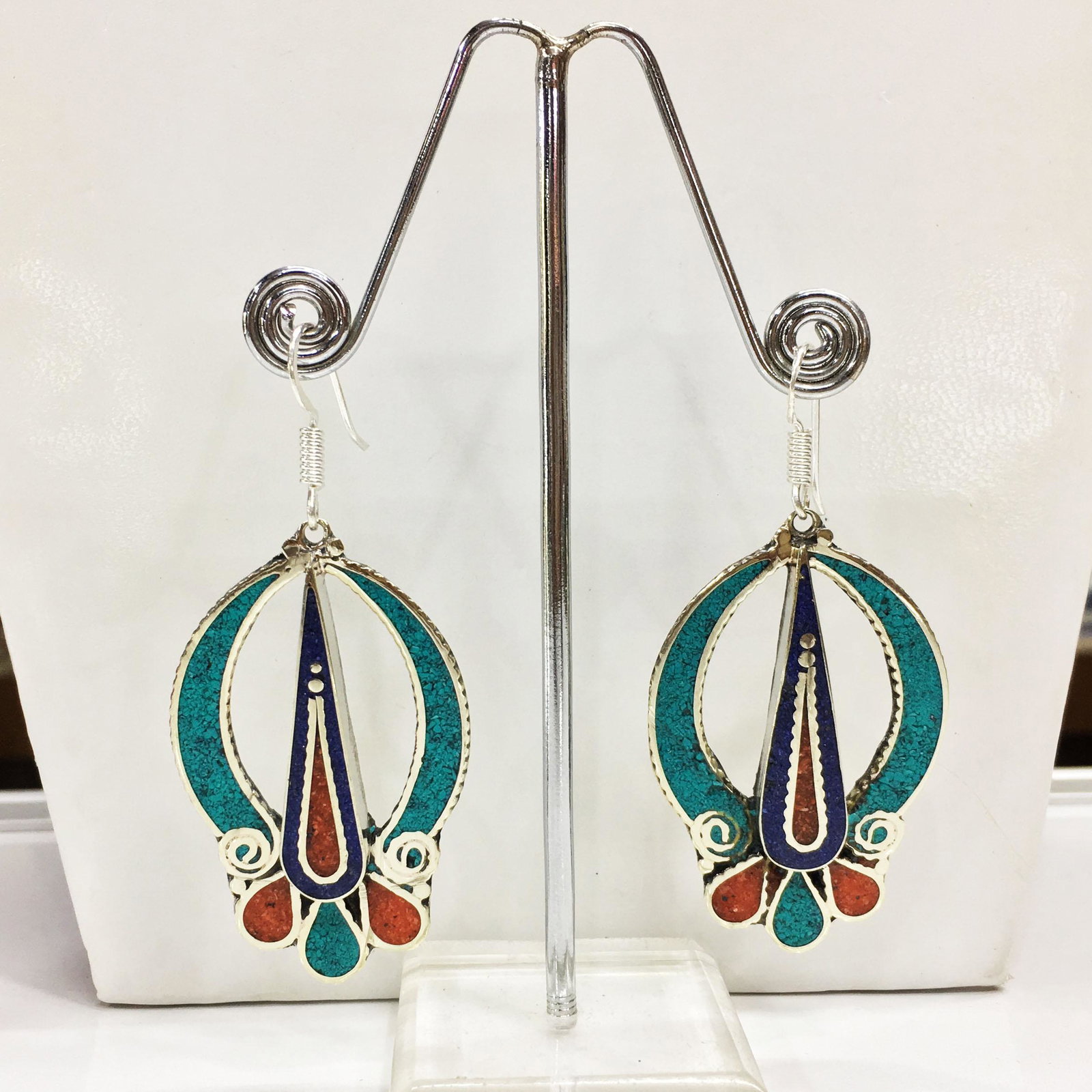 Tibetan Turquoise & Coral Handmade Earring: Tibetan Handmade Ethnic EarringsMain Stone: Turquoise, Coral & LapisMetal: Tibetan SilverMaterial: StoneBrand: HandmadeStyle: BohemianEthnic Origin: TibetanCountry/Region of Manufacture: Nepal