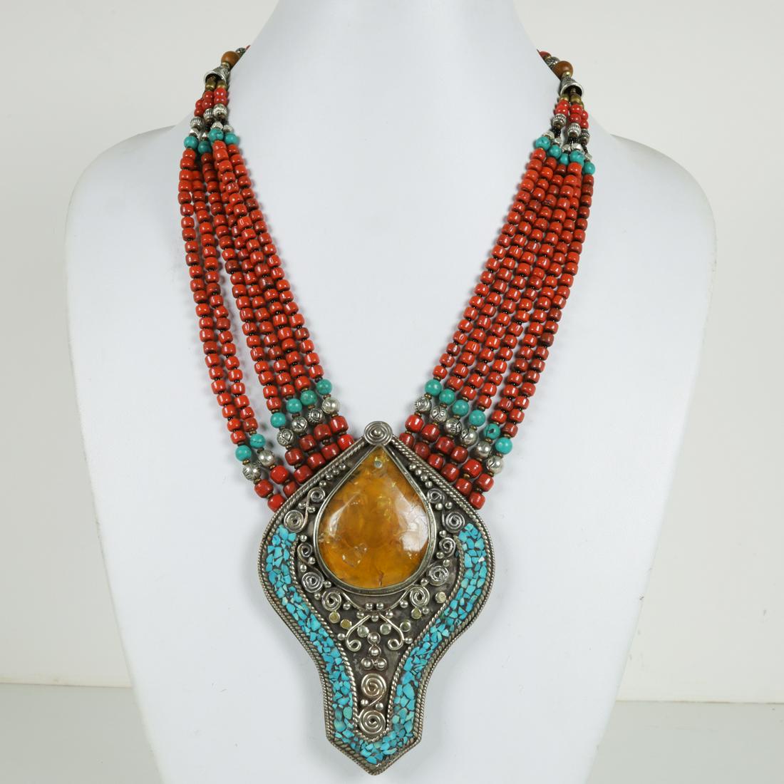 Tibetan Old Coral Hand Carved Antique Necklace (1 of 4)