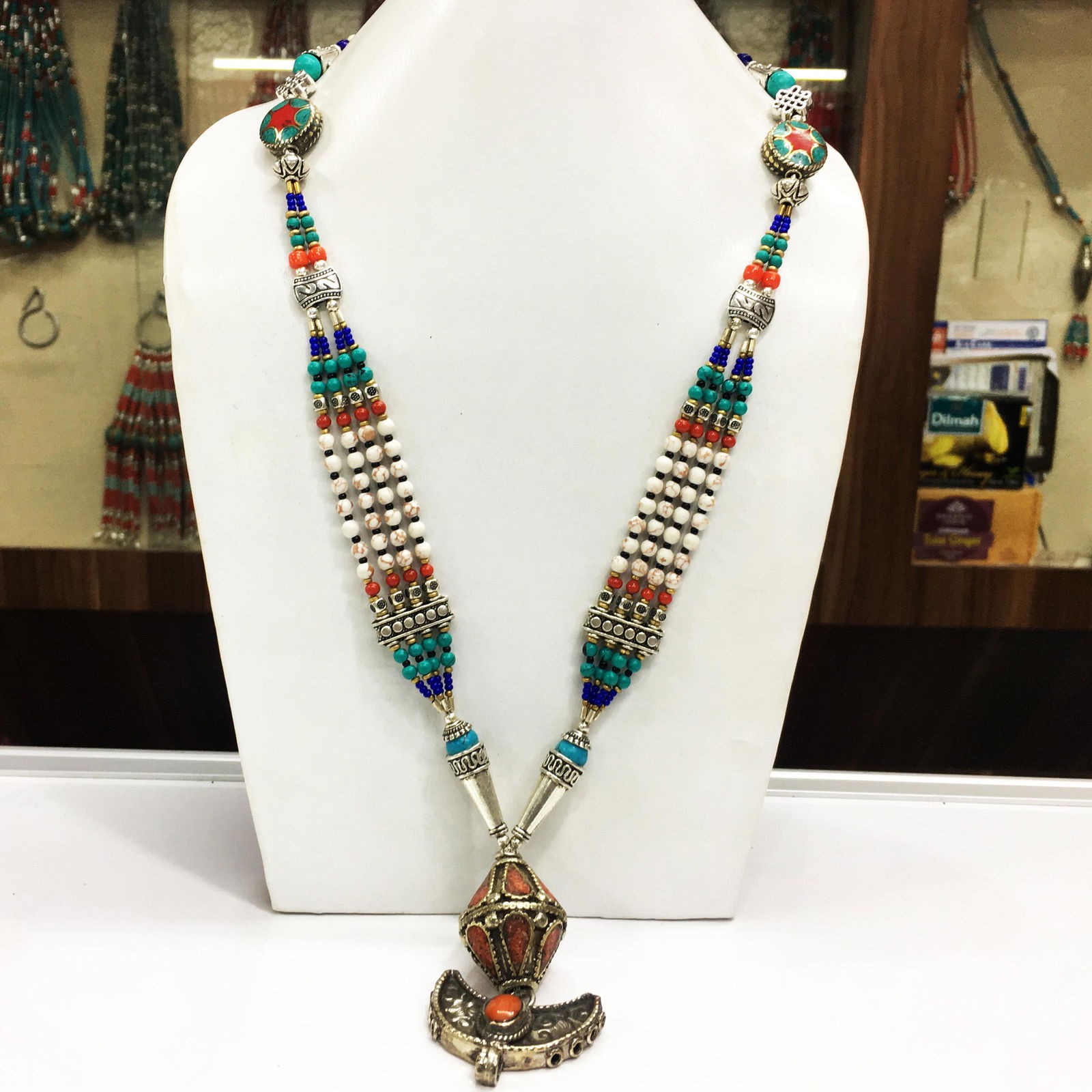 Natural Tibetan Turquoise & Shell Handmade Long (1 of 2)