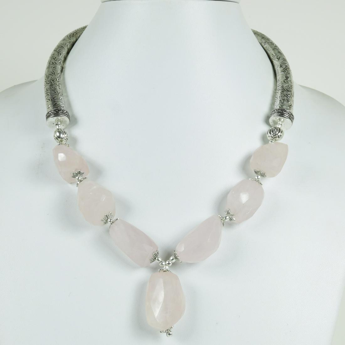 Indian Hand Carved Metal & Rose Quartz Necklace: “Indian Choker Necklace Set Silver Oxidised High Quality Boho Jewellery.This beautiful necklace set looks perfect with indian , western and indo-western dresses. Perfect to club it with the six yard