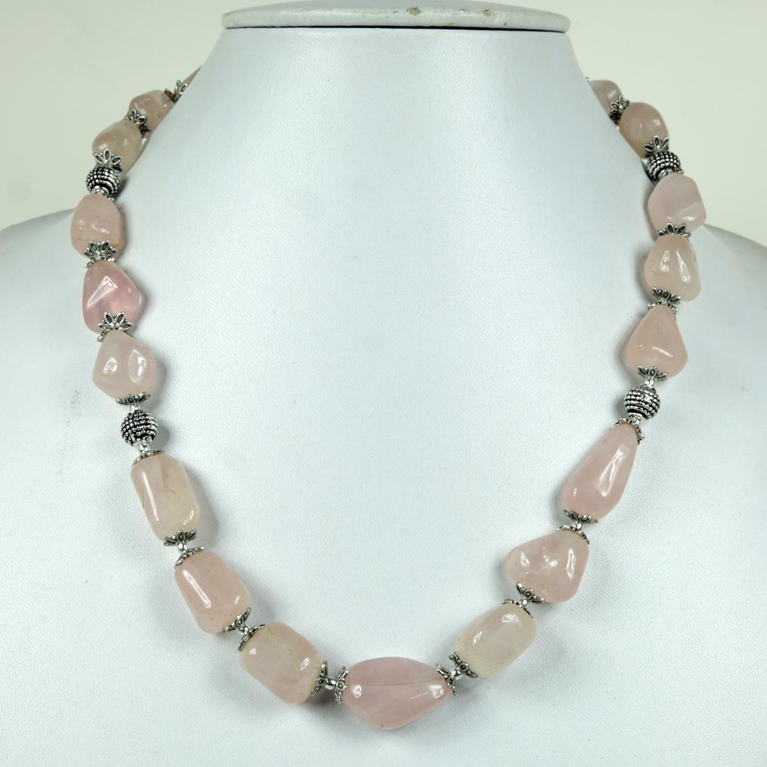 Natural Rose Quartz Beaded Handmade Necklace: “Indian Choker Necklace Set Silver Oxidised High Quality Boho Jewellery.This beautiful necklace set looks perfect with indian , western and indo-western dresses. Perfect to club it with the six yard