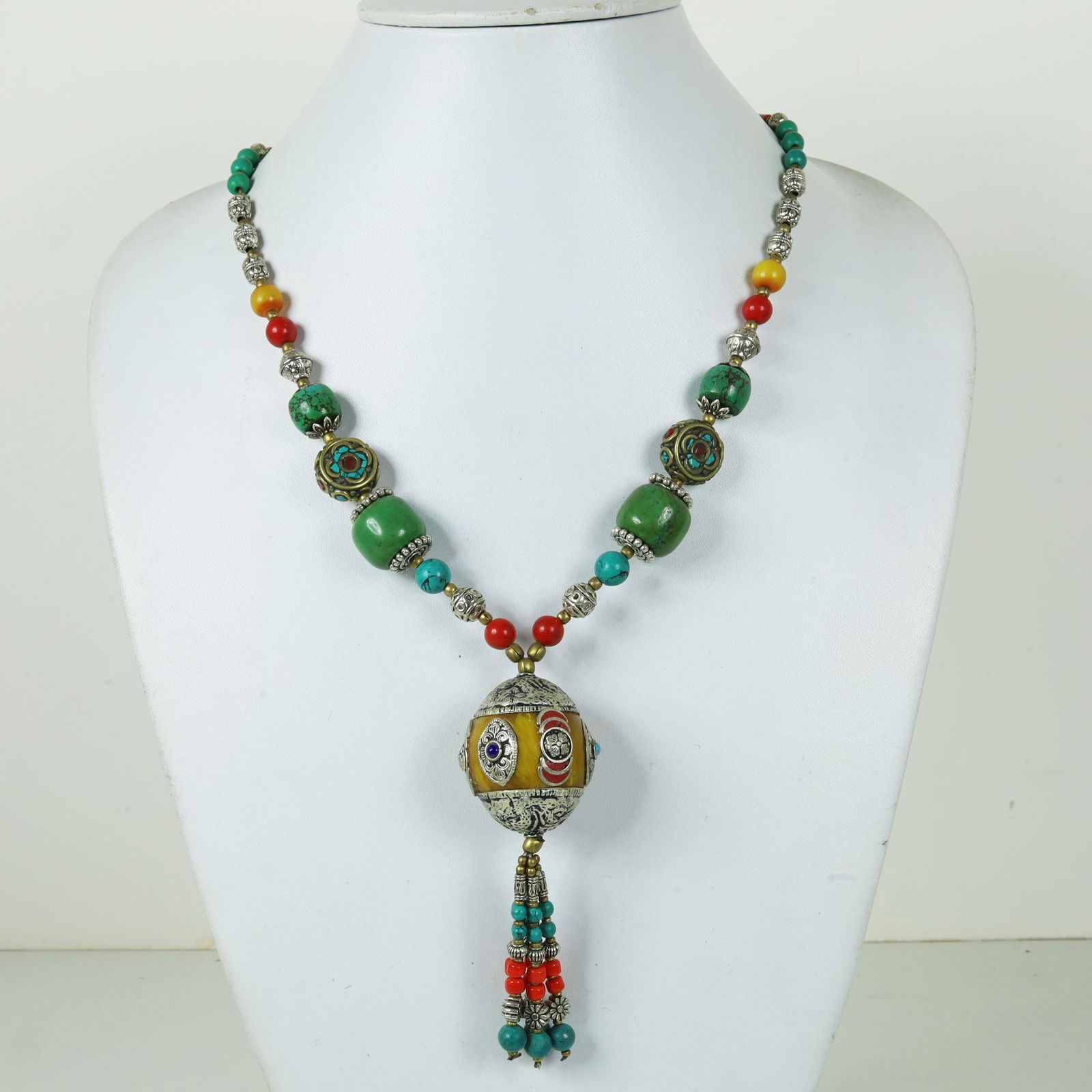 Natural Amber & Turquoise Handmade Beaded Necklace (1 of 1)