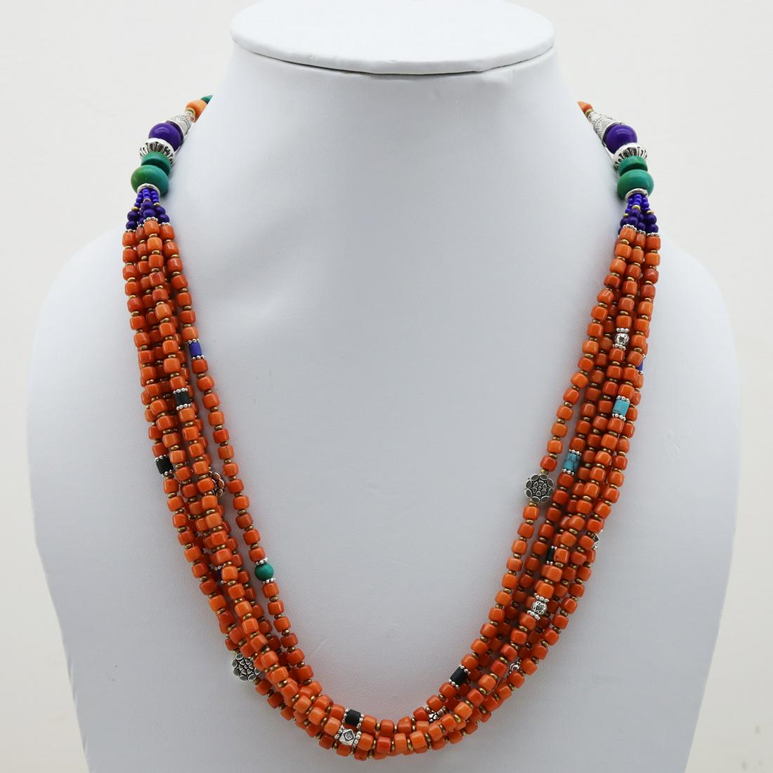 Women's Old Vintage Taiwani Coral Necklace: Tibet Natural Stone Hand Made Taiwani Coral Necklace......This elegant Necklace was handcrafted in Tibet, the home of exquisite jewelry craftsmanship. It was skillfully made with large natural Turquoi