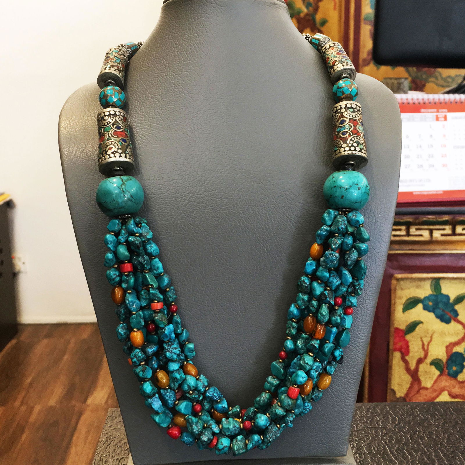 Women's Old Vintage Turquoise Tibetan Asian Necklace (1 of 1)