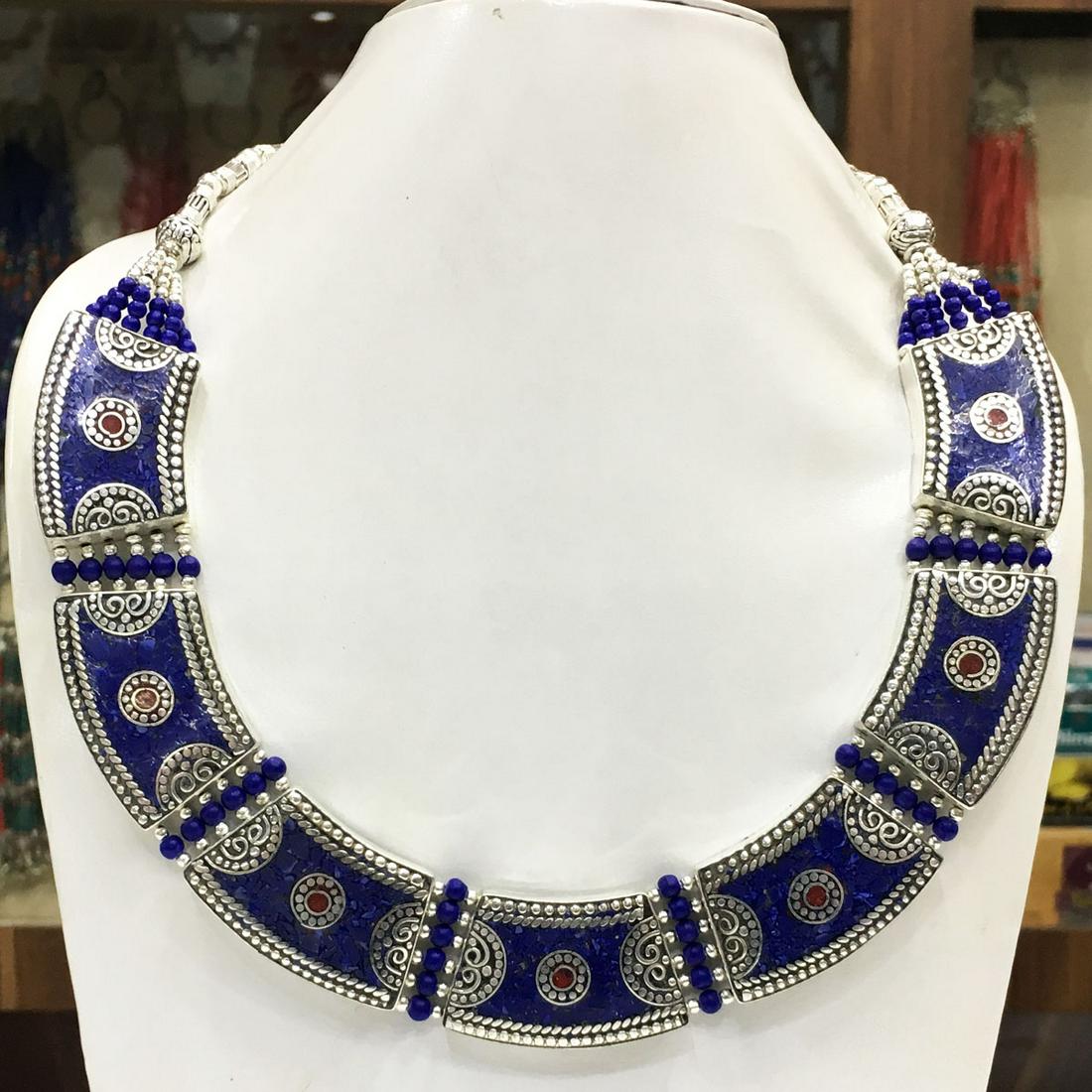 Women's Vintage Lapis Tibetan Chokar Necklace: Tibet Natural Stone Hand Made Turquoise, Coral & Lapis Necklace......This elegant Necklace was handcrafted in Tibet, the home of exquisite jewelry craftsmanship. It was skillfully made with large natu
