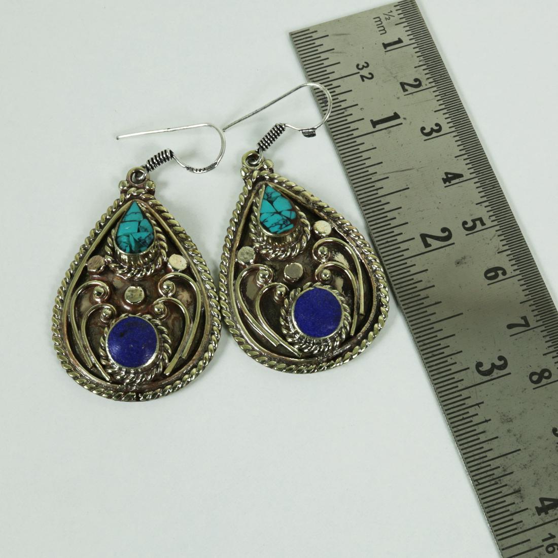 Tibetan Turquoise & Lapis Handmade Ethnic Earrings (1 of 3)