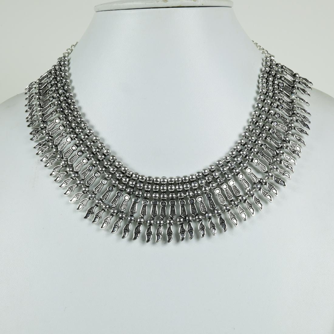 Tribal Traditional Oxidised Plated Chokar Boho Necklace: “Indian Traditional Necklace Silver Oxidised Plated Ethnic Fashion Tribal Jewelry This oxidised silver plated necklace looks best with Ethnic traditional dress, western as well as indo western dress