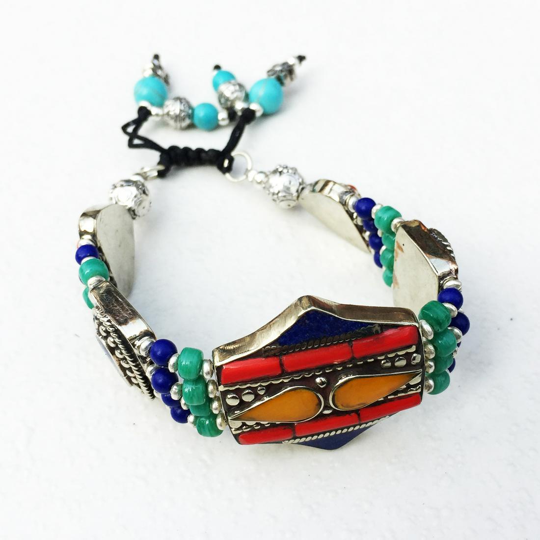 Tibetan Turquoise & Amber Handmade Statement Bracelet (1 of 2)