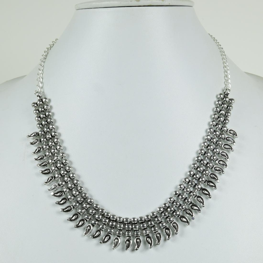 Metal Oxidised Plated Handmade Necklace: “Indian Traditional Necklace Silver Oxidised Plated Ethnic Fashion Tribal Jewelry This oxidised silver plated necklace looks best with Ethnic traditional dress, western as well as indo western dress