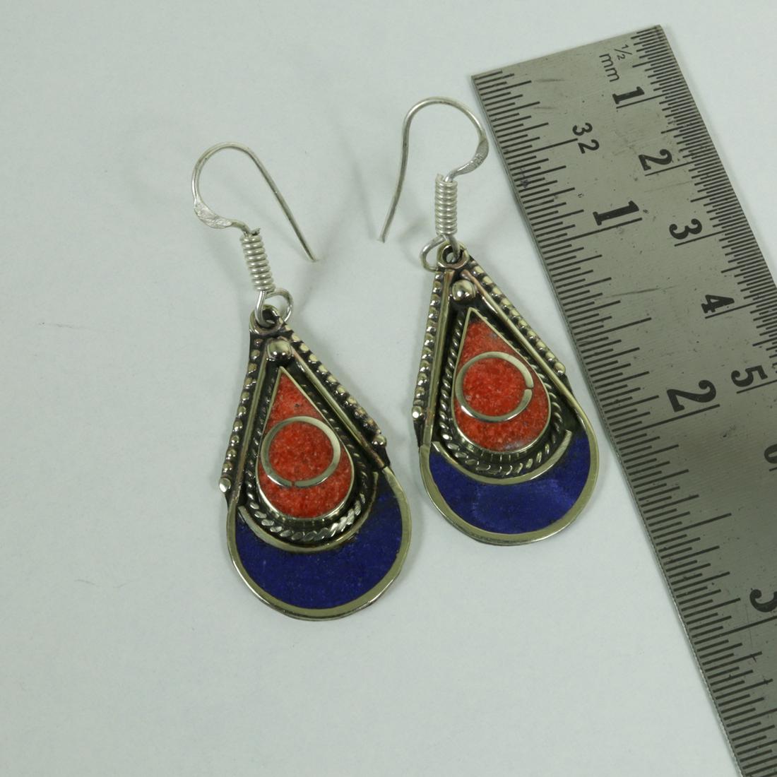 Natural Lapis & Coral Handmade Chokar Earrings (1 of 3)
