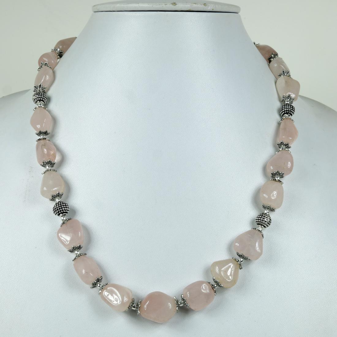 Natural Rose Quartz Handmade Metal Beaded Necklace: “Indian Choker Necklace Set Silver Oxidised High Quality Boho Jewellery.This beautiful necklace set looks perfect with indian , western and indo-western dresses. Perfect to club it with the six yard