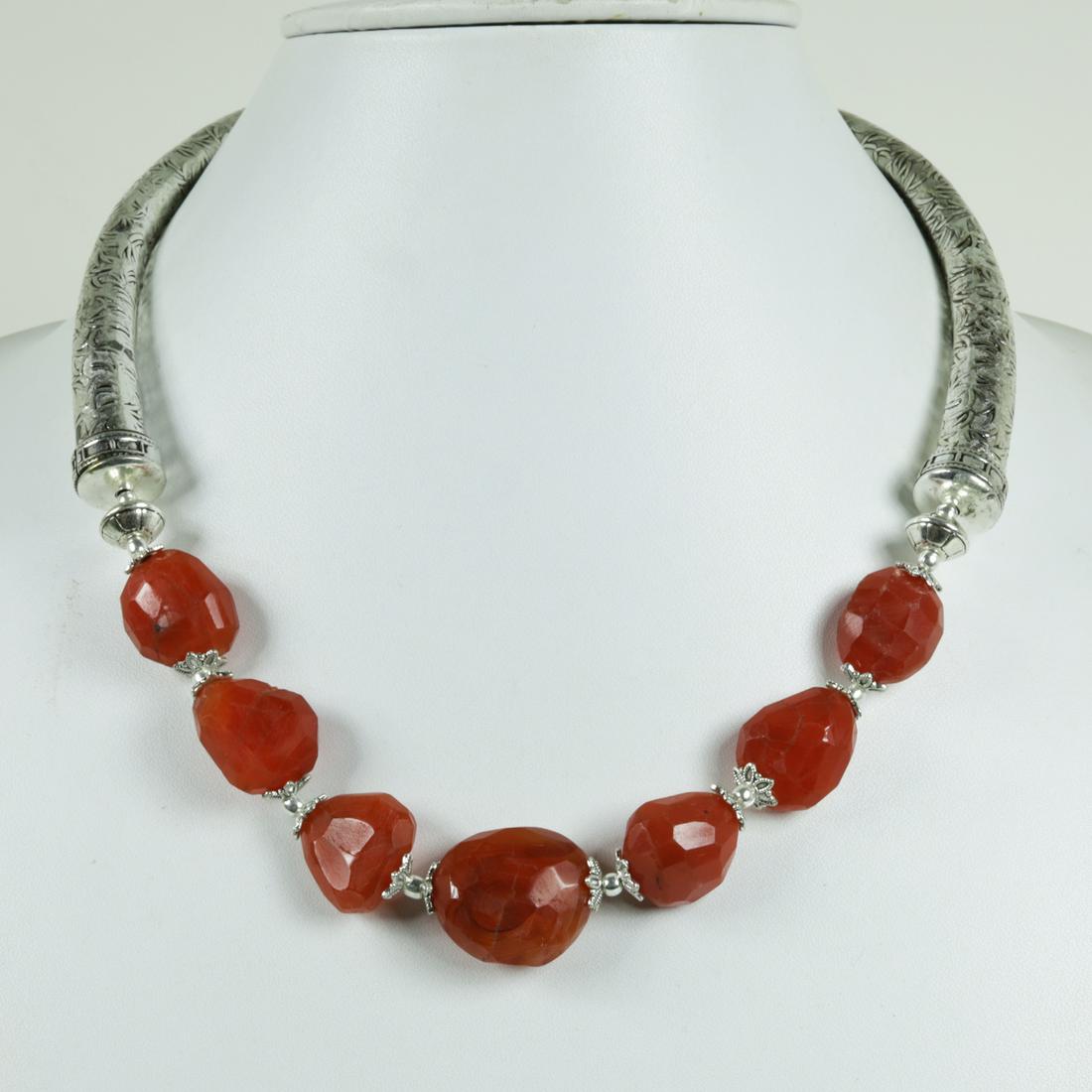 Indian Hand Carved Metal & Carnelian Necklace: “Indian Choker Necklace Set Silver Oxidised High Quality Boho Jewellery.This beautiful necklace set looks perfect with indian , western and indo-western dresses. Perfect to club it with the six yard