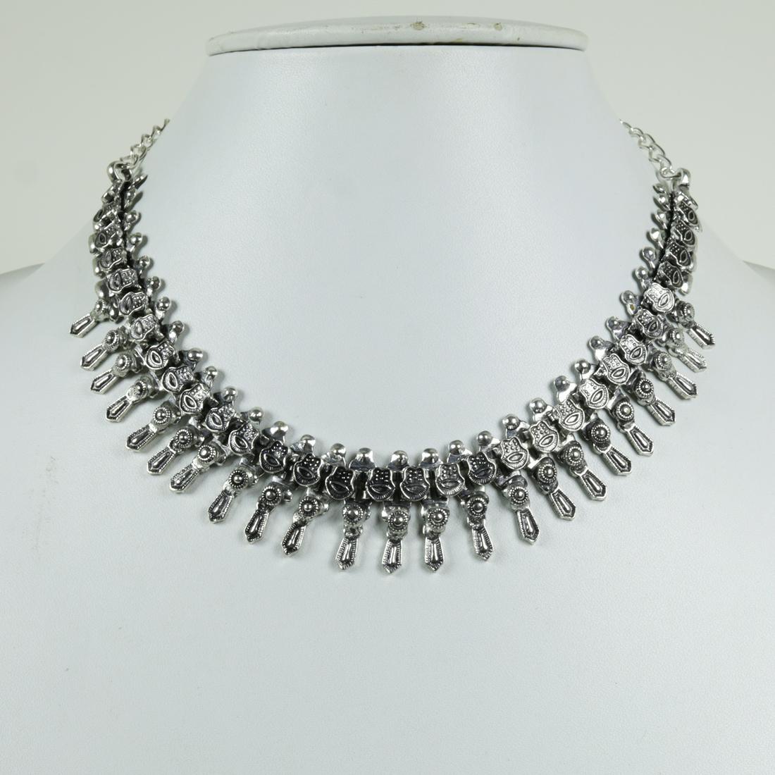 Indian Choker Necklace Set Silver Oxidised Jewellery: “Indian Choker Necklace Set Silver Oxidised High Quality Boho Jewellery.This beautiful necklace set looks perfect with indian , western and indo-western dresses. Perfect to club it with the six yard
