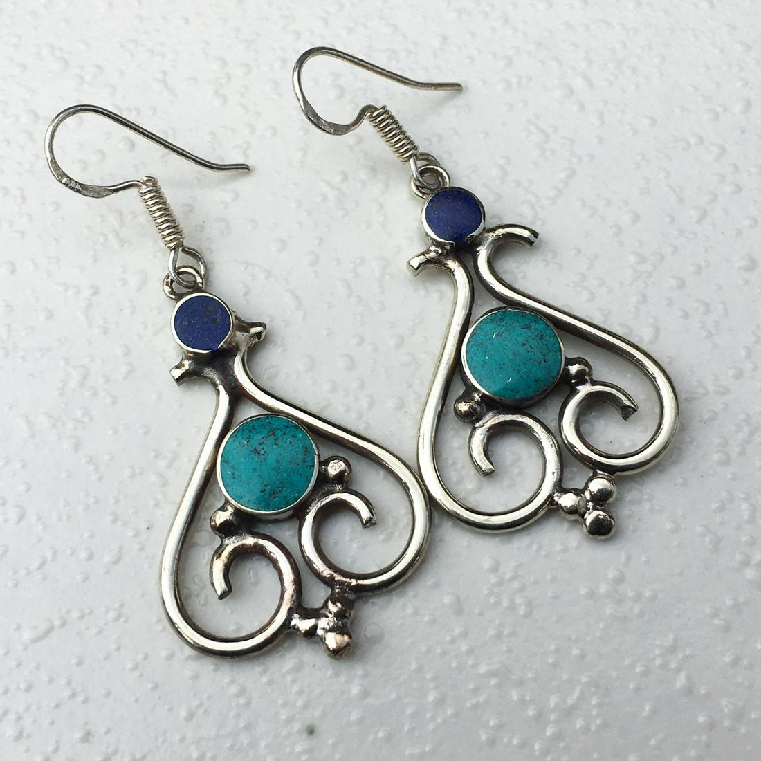 Natural Turquoise & Lapis Handmade Boho Earrings (1 of 1)
