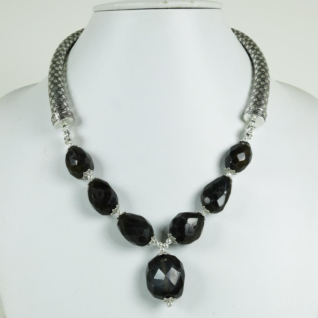 Natural Black Onyx & Hand Carved Metal Necklace: “Indian Choker Necklace Set Silver Oxidised High Quality Boho Jewellery.This beautiful necklace set looks perfect with indian , western and indo-western dresses. Perfect to club it with the six yard