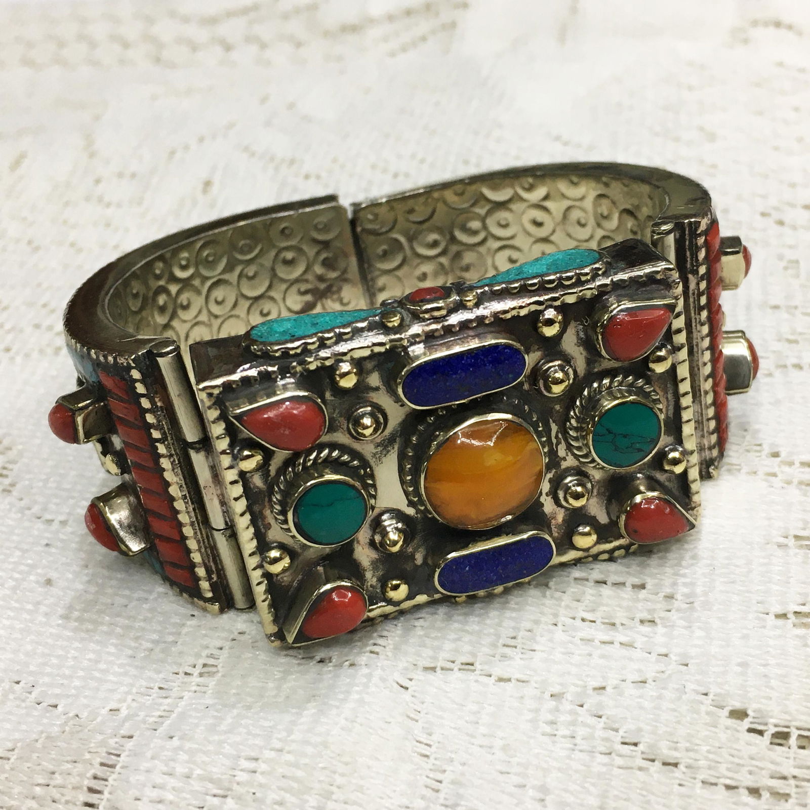 Turquoise & Shell Tibetan Boho Handmade Bangle (1 of 3)