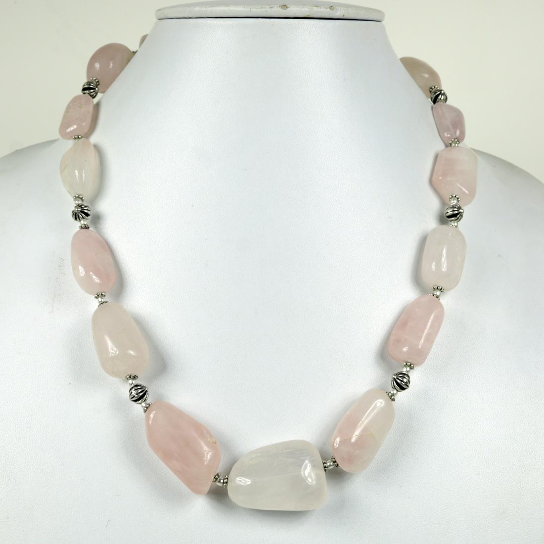 Natural Rose Quartz Handmade Metal Beaded Necklace: “Indian Choker Necklace Set Silver Oxidised High Quality Boho Jewellery.This beautiful necklace set looks perfect with indian , western and indo-western dresses. Perfect to club it with the six yard