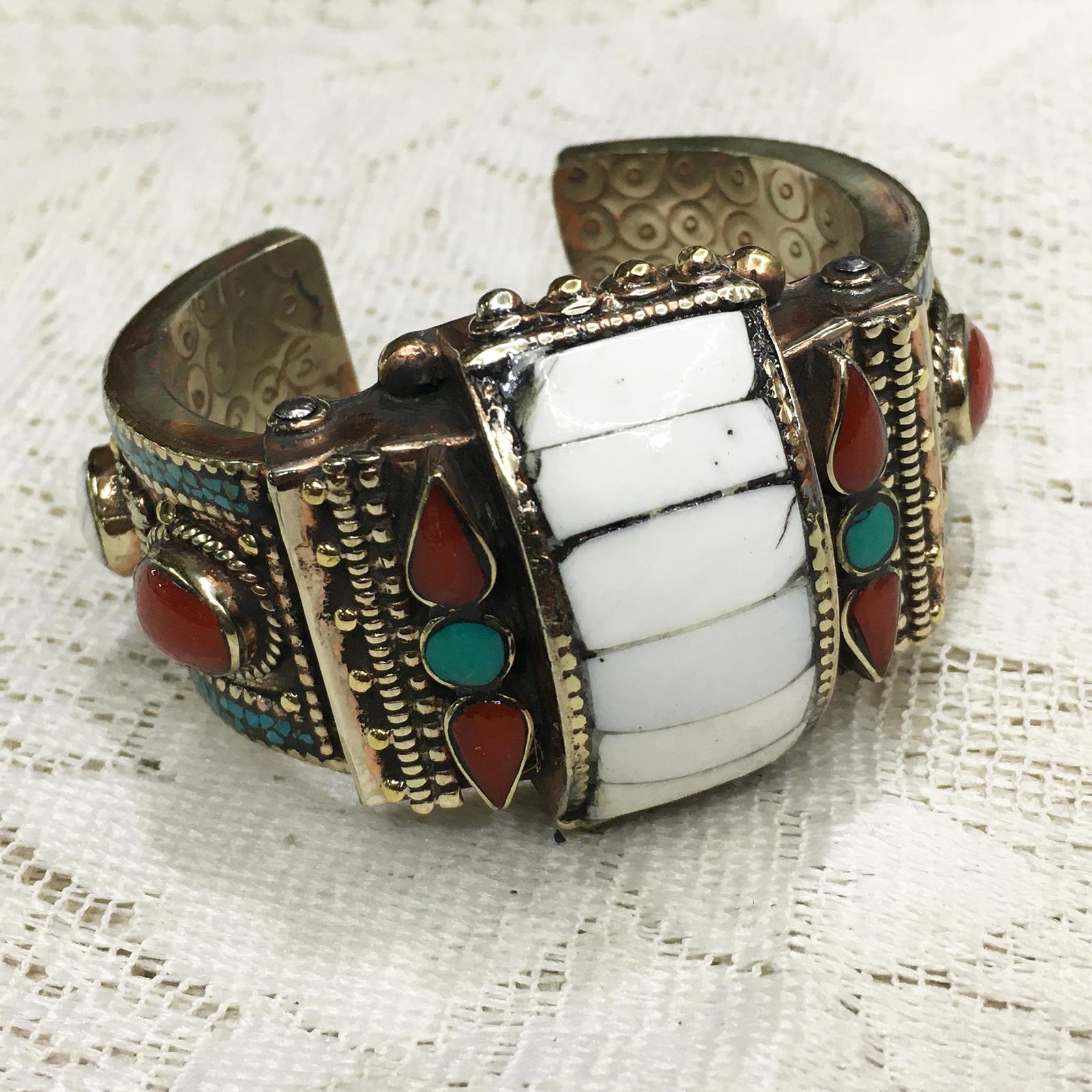 Turquoise & Shell Tibetan Boho Handmade Bangle (1 of 3)