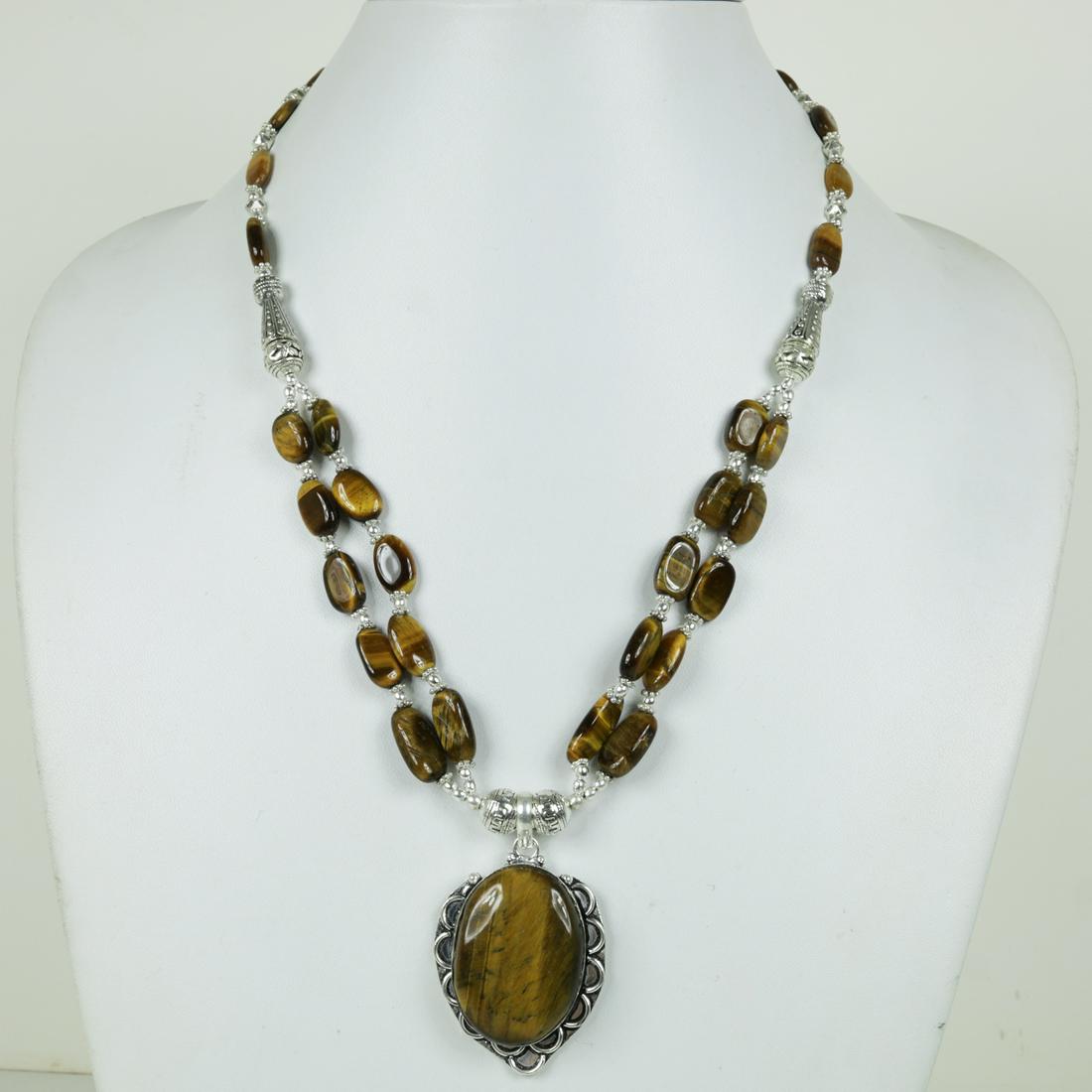 Natural Tiger eye Handmade Metal Beaded Necklace (1 of 3)
