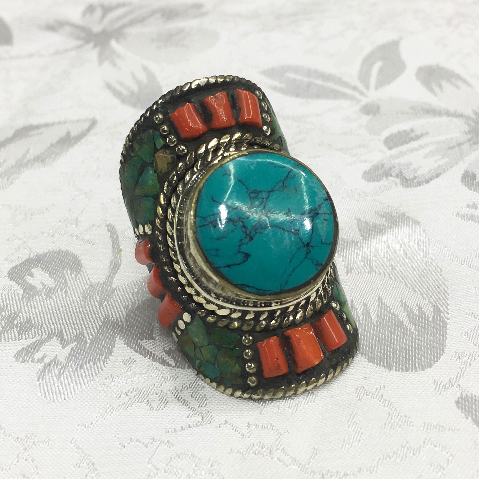 Tibetan Handmade Turquoise Chokar Ring - 9MM (1 of 2)