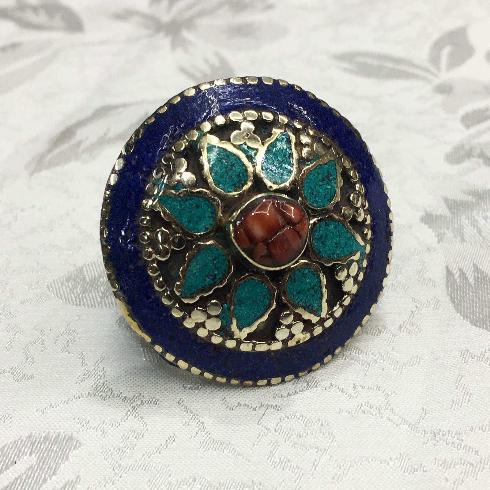Tibetan Turquoise & Lapis Handmade Chokar Ring - 9MM (1 of 2)