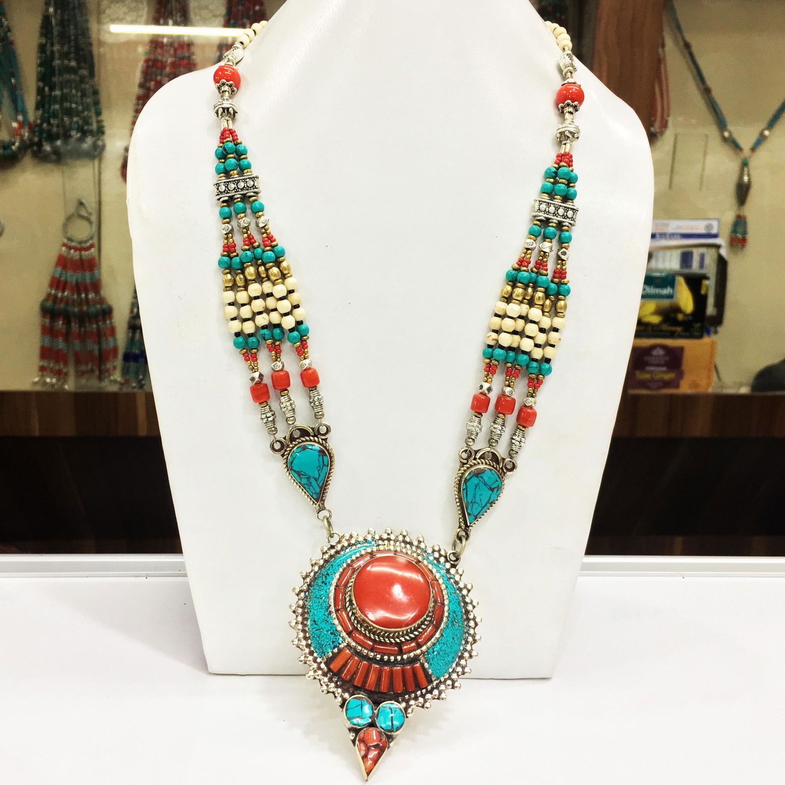 Natural Turquoise Handmade Ethnic Chokar Long Necklace (1 of 1)