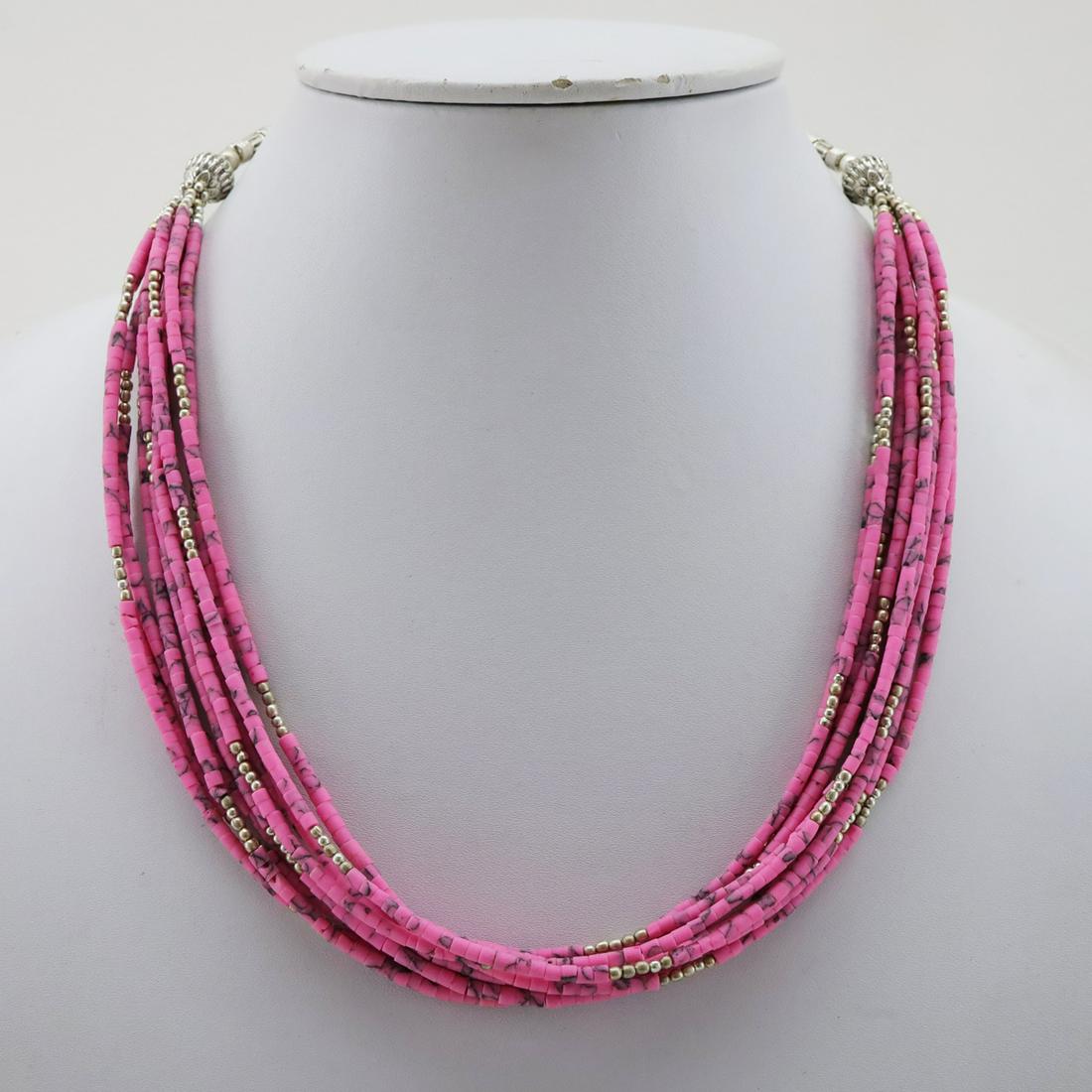 Tibetan Pink Turquoise Multi Strand Handmade Necklace (1 of 3)