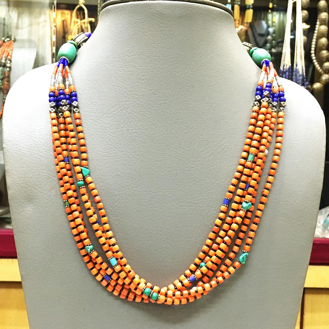 Natural Taiwani Coral & Tibetan Beads Handmade Necklace (1 of 4)