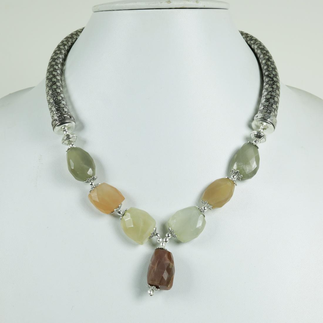 Indian Hand Carved Metal With MoonStone Necklace: “Indian Choker Necklace Set Silver Oxidised High Quality Boho Jewellery.This beautiful necklace set looks perfect with indian , western and indo-western dresses. Perfect to club it with the six yard