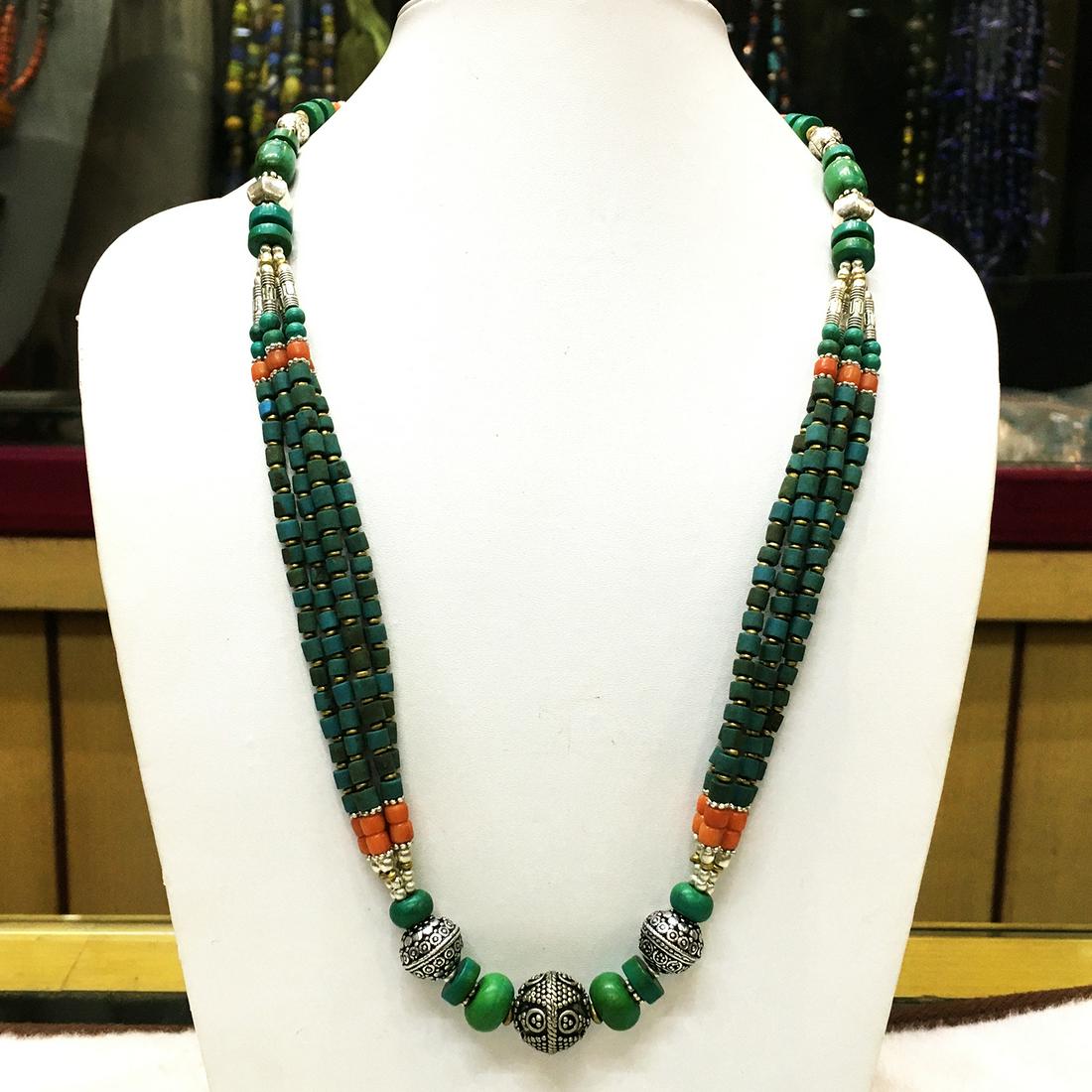 Tibetan Old Turquoise & Metal Beads Necklace (1 of 4)