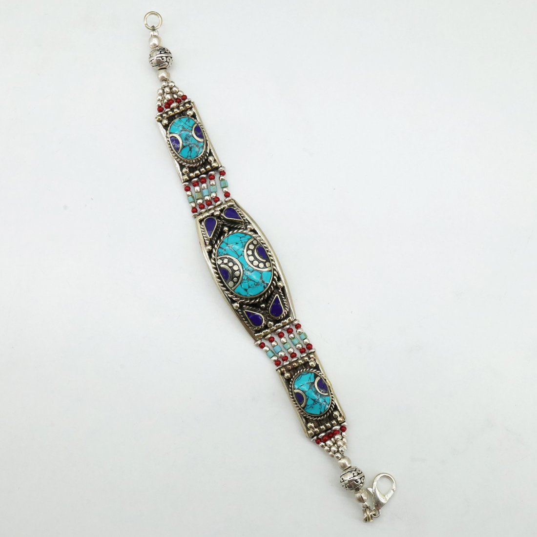 Gypsy Ethnic Antique Choker Handmade Bracelet: TIBETAN TURQUOISE & CORAL HANDMADE BRACELETWeight: 30 Gram ApproxGemstones: Turquoise & Coral, LapisBrand: HandmadeBracelet Length: 6 to 7 InchCountry/Region of Manufacture: Kathmandu/Nepal