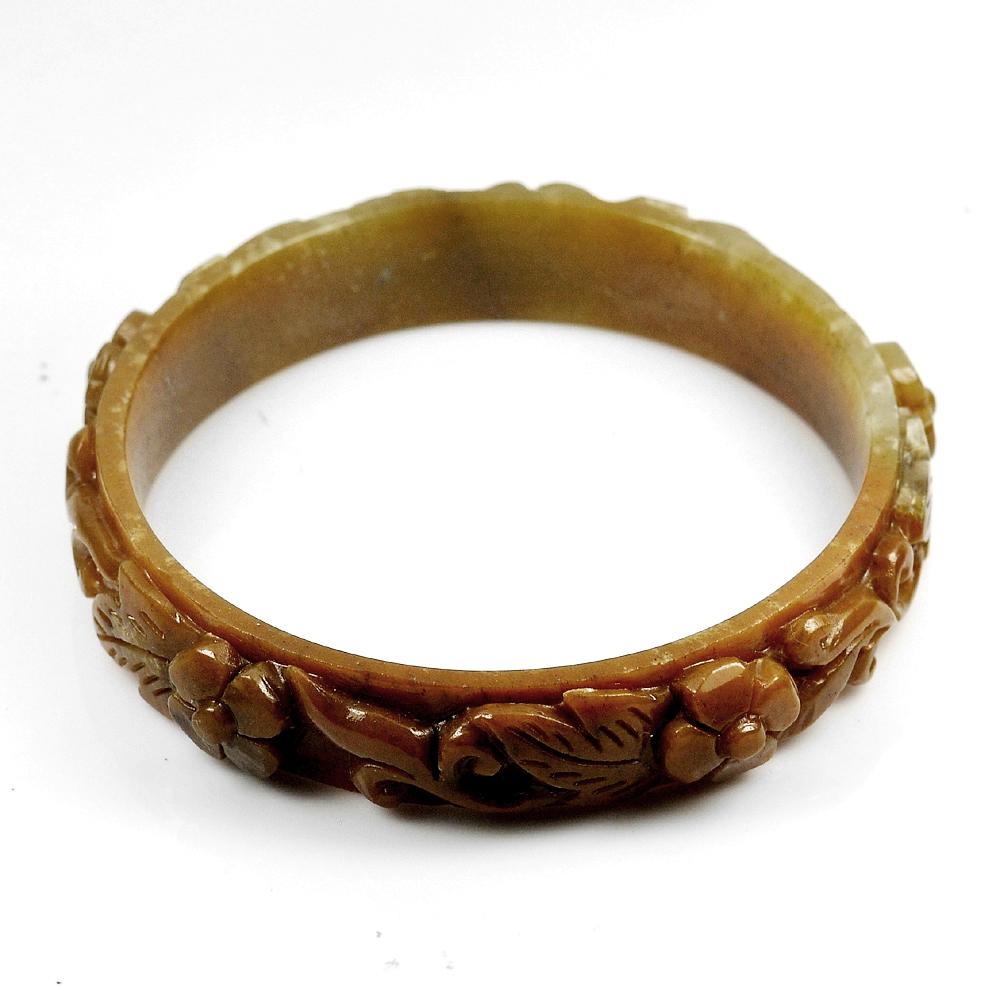 188 Ct. Natural Honey Brown Jade Bangle Flower Carving (1 of 3)