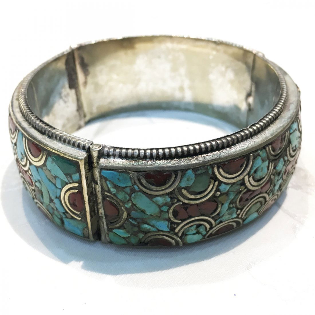 Turquoise & Coral Tribal Bohemian Handmade Bangle (1 of 3)