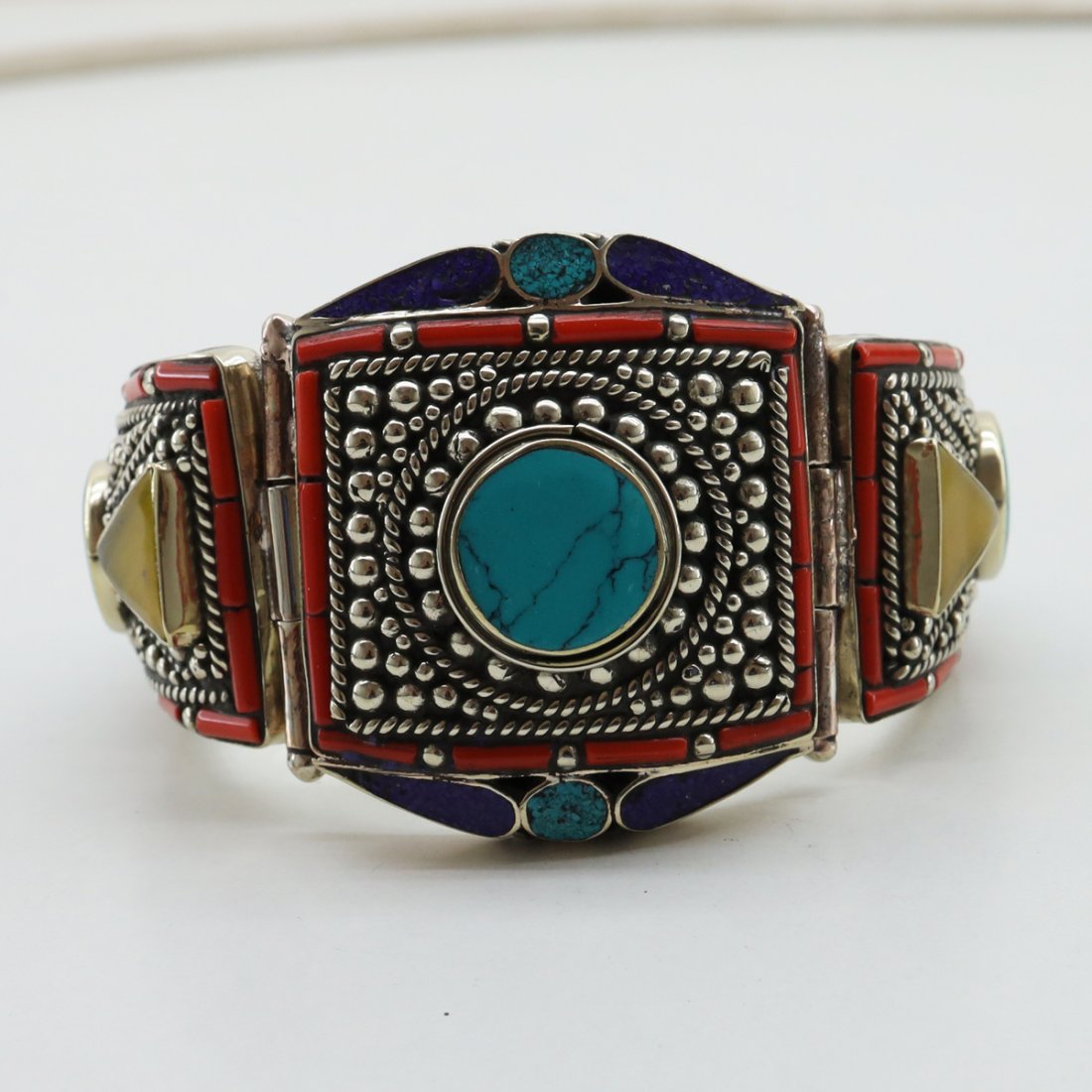 Tibetan Silver Turquoise & Lapis Hand-Carved Bangle (1 of 4)