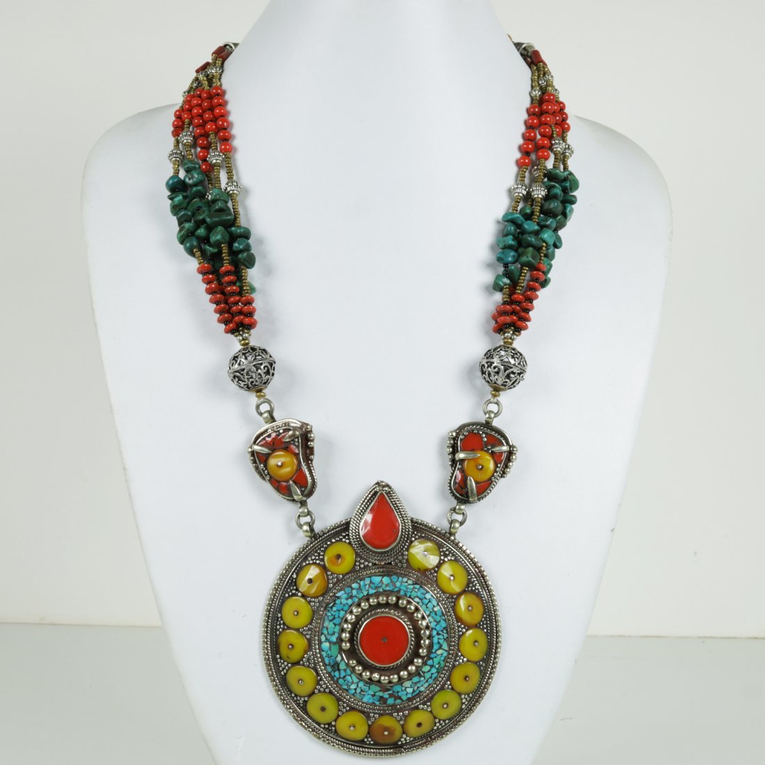 Tibetan Amber & Coral Handmade Vintage Chokar Necklace (1 of 4)